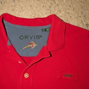 Orvis Mens Red Cotton SS Signature Polo Shirt Size L